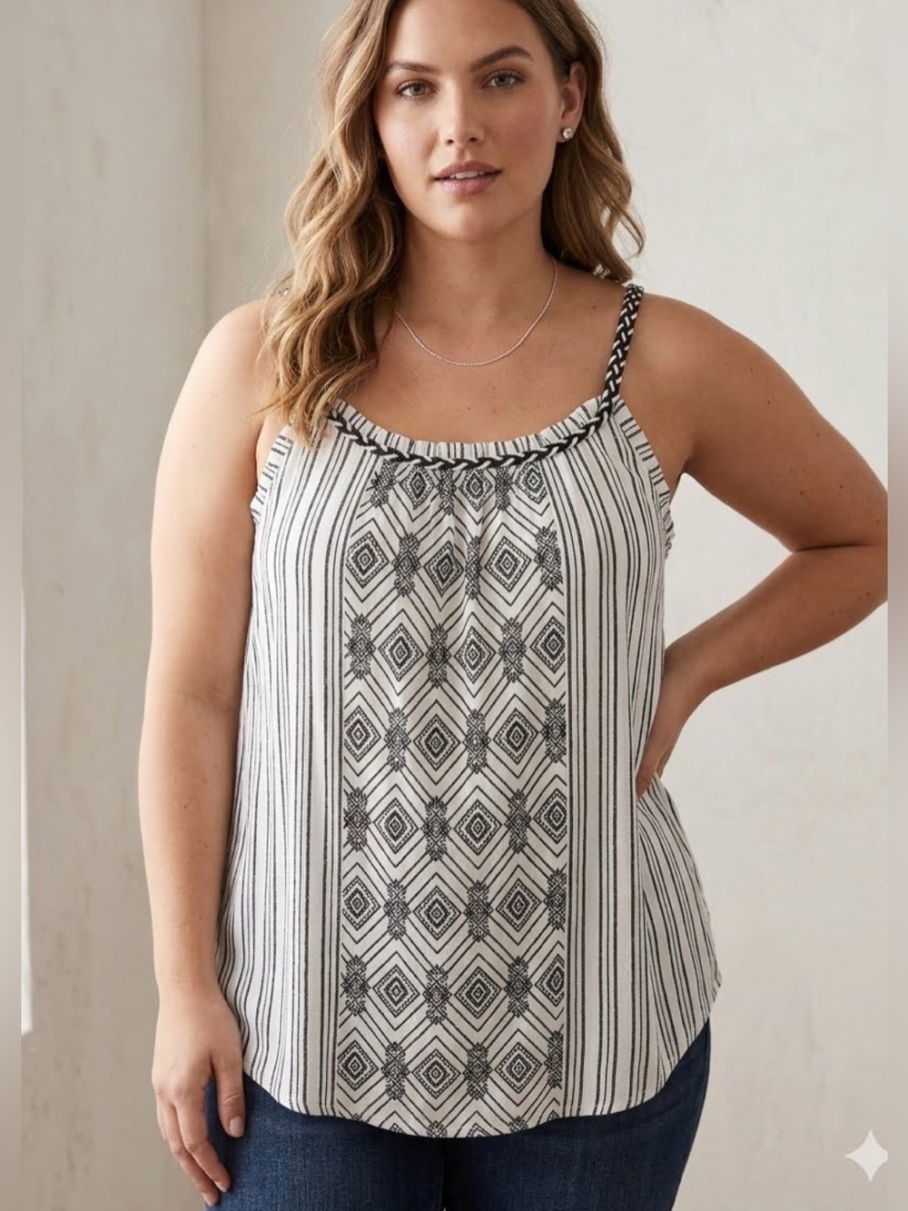 Maurices Black and White Smocked Camisole Top